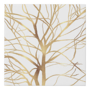 Modern Gold Tree Silhouette Minimal White Design Faux Canvas Print