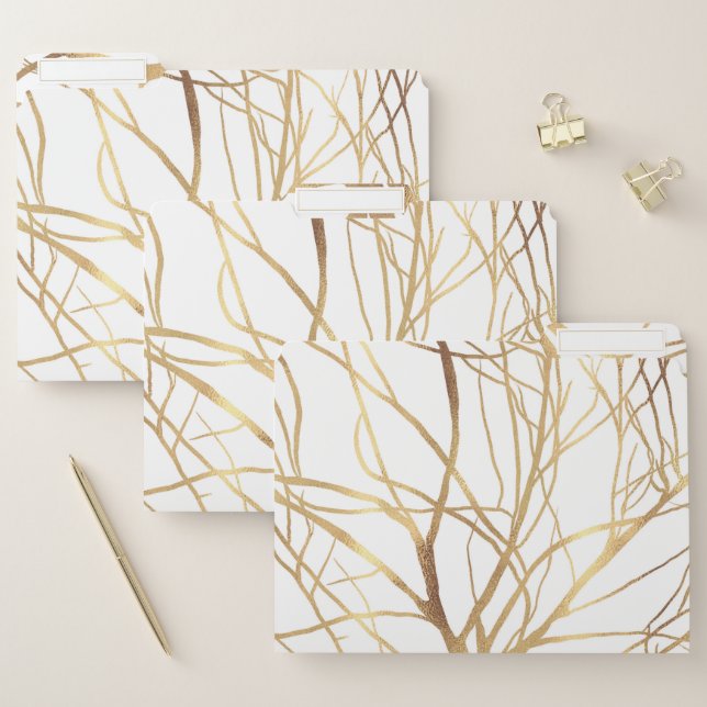 Modern Gold Tree Silhouette Minimal White Design File Folder (Set)