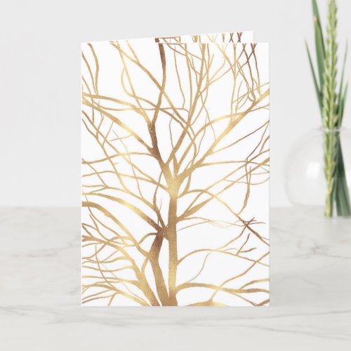Modern Gold Tree Silhouette Minimal White Design Holiday Card