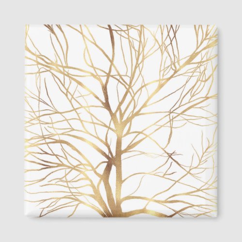 Modern Gold Tree Silhouette Minimal White Design Magnet