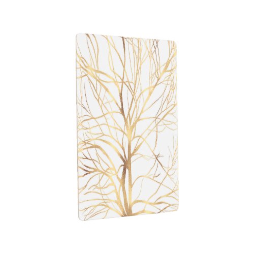 Modern Gold Tree Silhouette Minimal White Design Metal Print