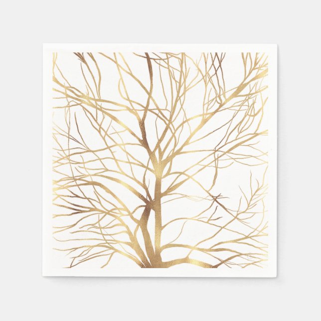 Modern Gold Tree Silhouette Minimal White Design Napkins (Front)