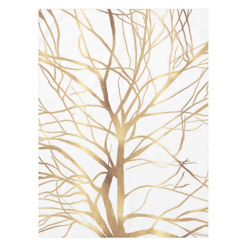 Modern Gold Tree Silhouette Minimal White Design Tablecloth