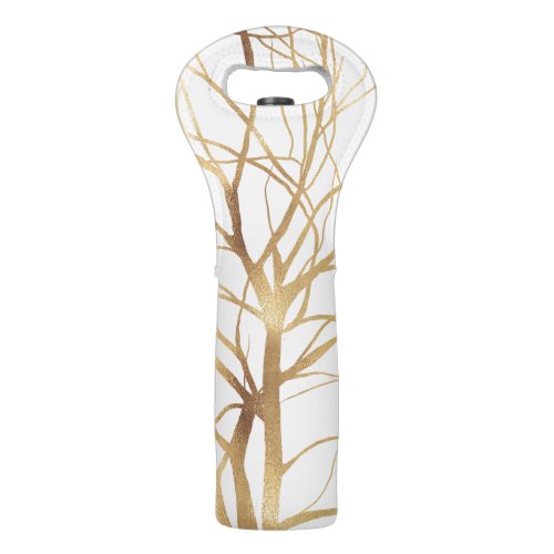 Modern Gold Tree Silhouette Minimal White Design Wine Bag