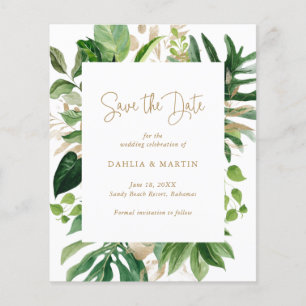 Modern Gold Tropical Budget Wedding Save The Date