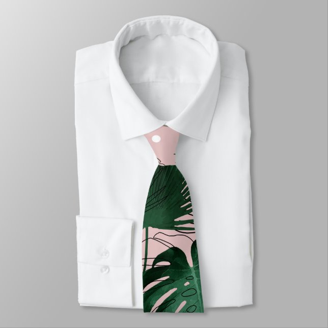 Modern gold tropical leaves and doddles design neck tie (Tied)