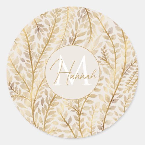 Modern Gold Tropical Leaves Greenery Classic Round Sticker