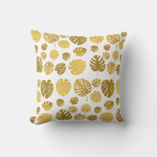 Modern Gold Tropical Leaves Pattern  Throw Pillow (Front)