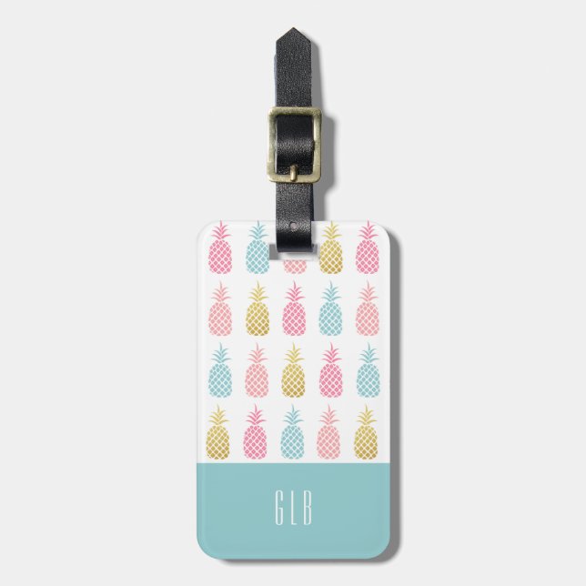 Modern Gold Tropical Pineapple Monogram Tag (Front Vertical)