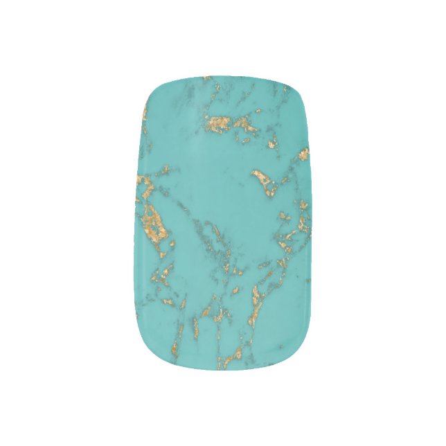 Modern Gold & Turquoise Marble Minx Nail Wraps (Left Thumb)