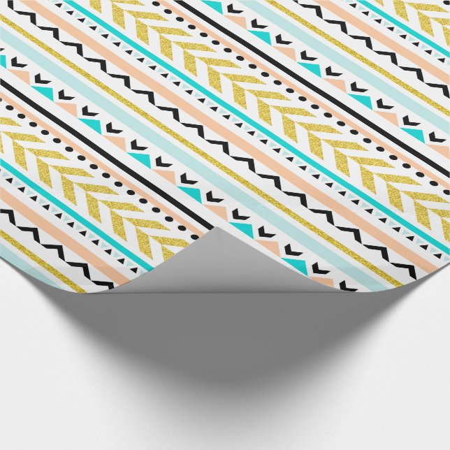 Modern Gold Turquoise Pink Aztec Pattern Wrapping Paper (Corner)