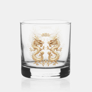 Modern Gold Two-Headed Dragon Custom Whiskey Glass