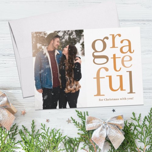 Modern Gold Typography Couple Photo Christmas Holiday Card