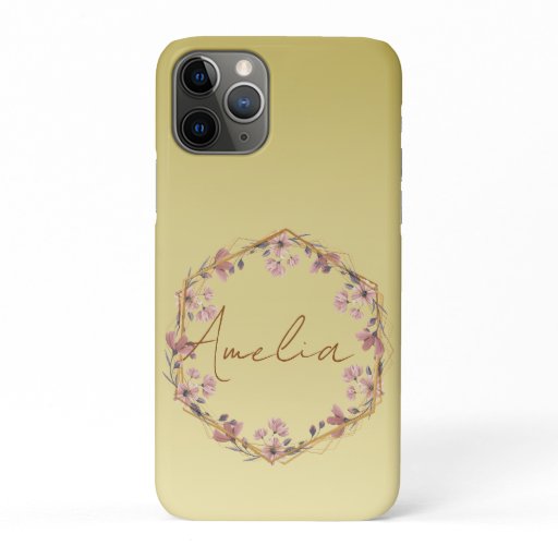 Modern gold typography floral monogram name iPhone 11 pro case
