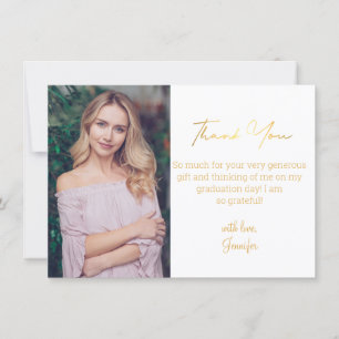 Modern Gold Typography Graduate Photo Thank You Note Card