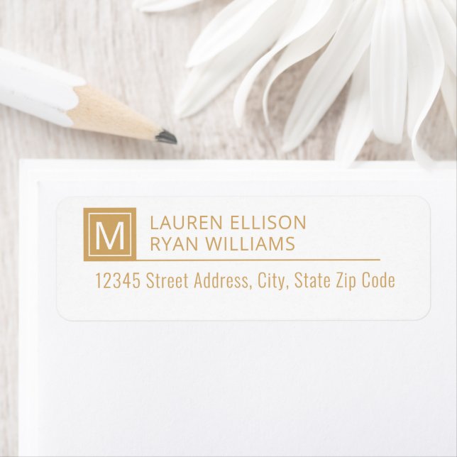 Modern Gold Typography Monogram Custom Address Label (Insitu)
