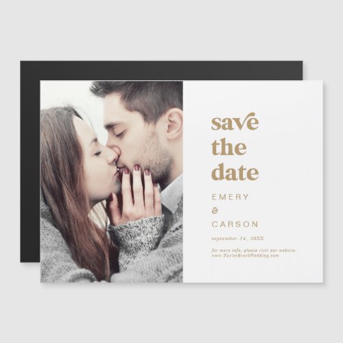 Modern Gold Typography Photo Save the Date Magnetic Invitation