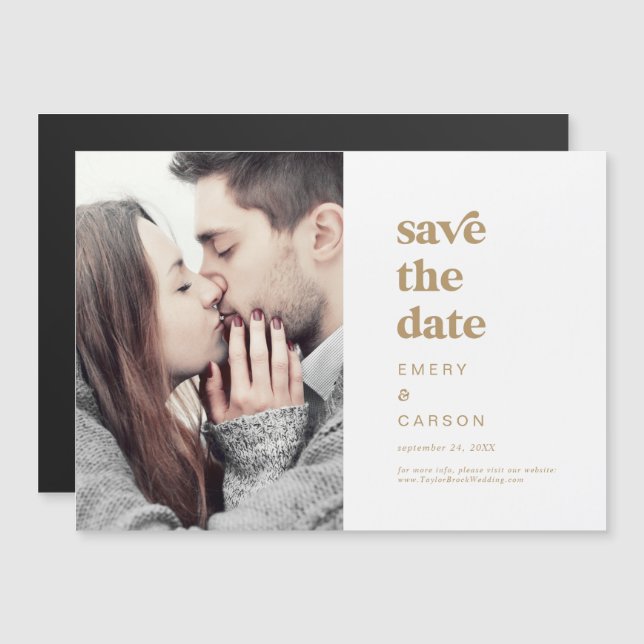 Modern Gold Typography Photo Save the Date Magnetic Invitation (Front/Back)