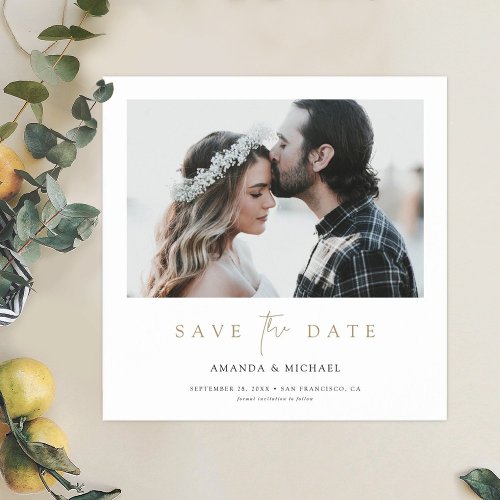 Modern Gold Typography Photo Wedding Save the Date Magnetic Invitation