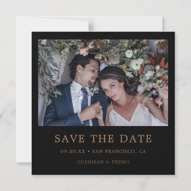 Modern Gold Typography Photo Wedding Save The Date Magnetic Invitation (Front)