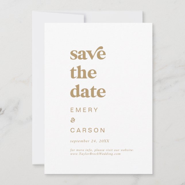 Modern Gold Typography Save the Date (Front)