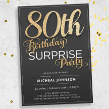Modern Gold Typography Surprise 80th Birthday 