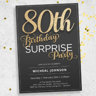 Modern Gold Typography Surprise 80th Birthday Invitation