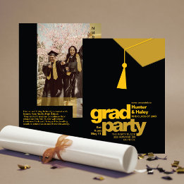 Modern Gold Typography & Tassel Grad Party Photo Invitation