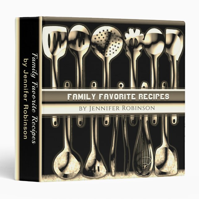 Modern Gold Utensils Recipe Cookbook 3 Ring Binder (Front/Spine)