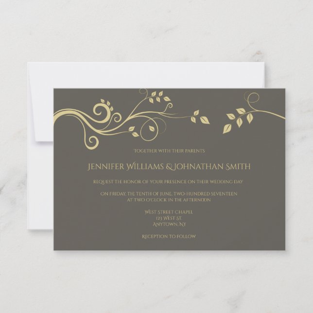 Modern gold vines wedding invitations (Front)