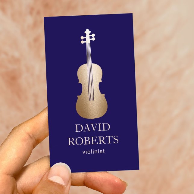 Modern Gold Violin Music Teacher Violinist Navy Business Card (Creator Uploaded)
