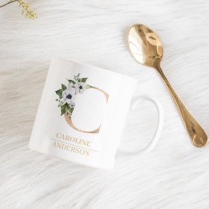 Modern Gold Watercolor Flower Letter C Monogram Coffee Mug