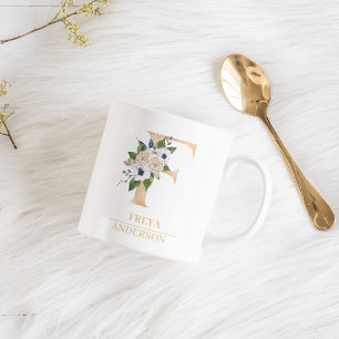 Modern Gold Watercolor Flower Letter F Monogram Coffee Mug