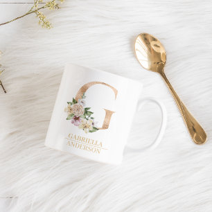 Modern Gold Watercolor Flower Letter G Monogram Coffee Mug