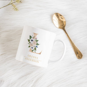 Modern Gold Watercolor Flower Letter L Monogram Coffee Mug