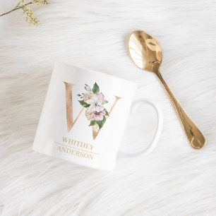 Modern Gold Watercolor Flower Letter W Monogram Coffee Mug