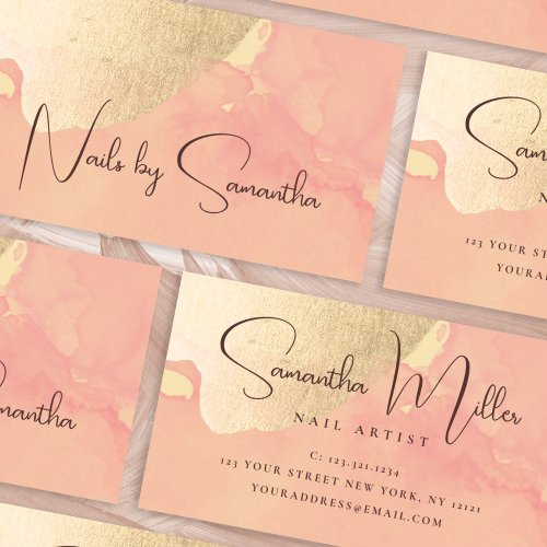 Modern gold watercolor nails business card