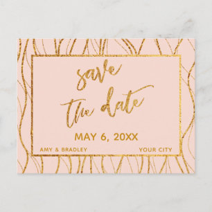 Modern Gold Waves Handwriting Blush Save the Date Announcement Postcard
