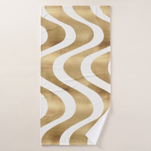 Modern Gold Waves Stripes Retro Summer Bath Towel