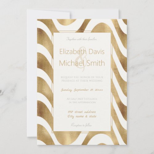 Modern Gold Waves Stripes Retro Summer  Invitation