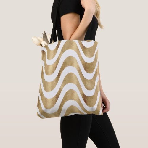 Modern Gold Waves Stripes Retro Summer Tote Bag