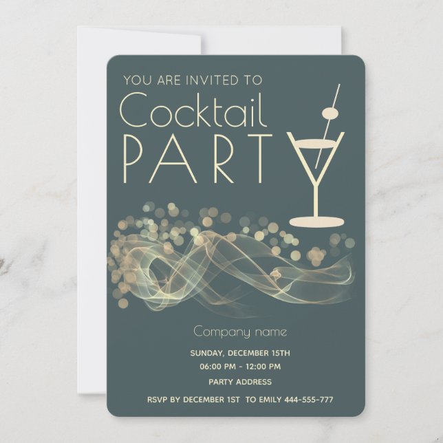Modern Gold wavy bokeh corporate cocktail party Invitation (Front)