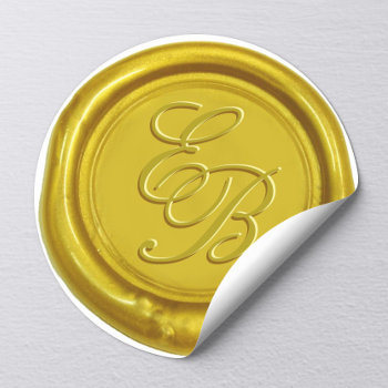 Modern Gold Wax Monogram Elegant Wedding Classic Round Sticker by myinvitation at Zazzle