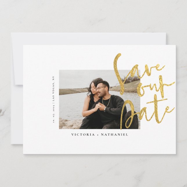 Modern Gold Wedding Photo Save The Date (Front)