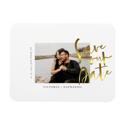 Modern Gold Wedding Photo Save The Date Magnet
