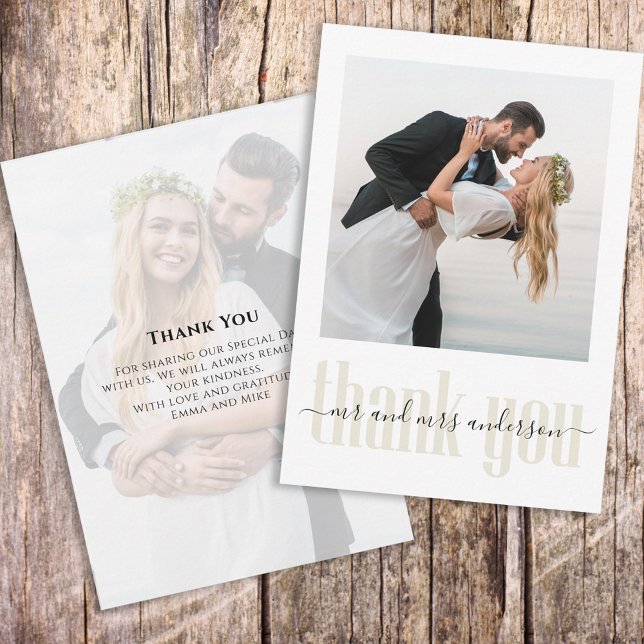 Modern Gold Wedding Photo Thank You Card (Creator Uploaded)