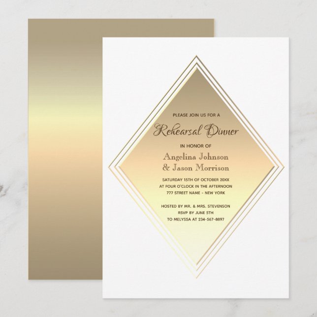 Modern Gold Wedding Rehearsal Dinner Invitation (Front/Back)