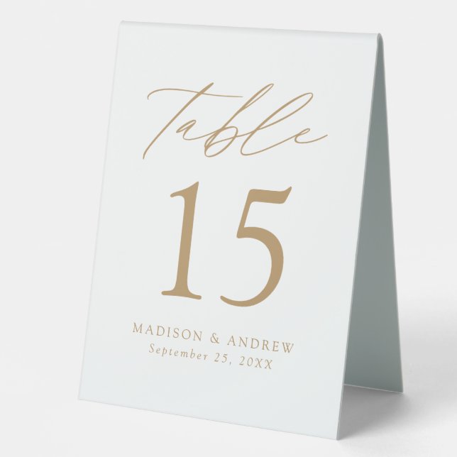 Modern Gold Wedding Table Number Table Tent (Front)