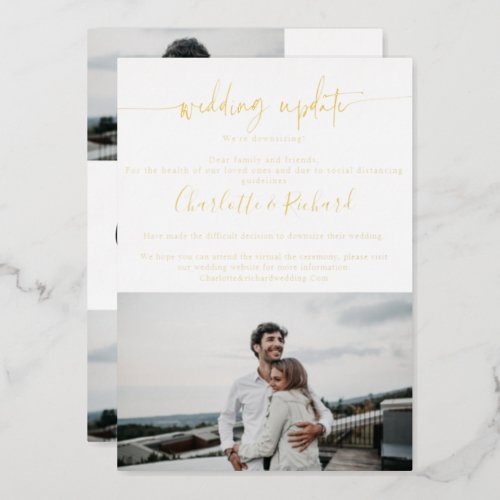 Modern gold wedding update downsizing 4 photos foil invitation