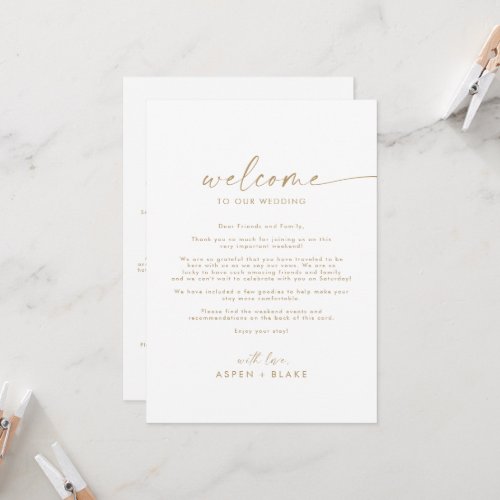 Modern Gold Wedding Welcome Letter  Itinerary